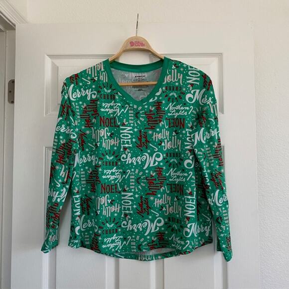 Holiday Pajama Set Christmas Greetings Red, White & Green Joyspun Women's Medium - Picture 2 of 13